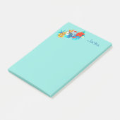 Turquoise Tropische Bloemen Gepersonaliseerd 4x6 Post-it® Notes (Schuin)