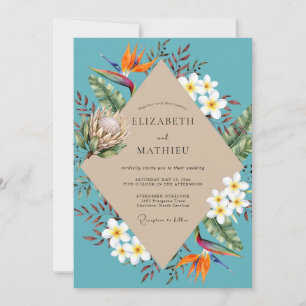 Turquoise Tropische Protea Eucalyptus Bruiloft Kaart