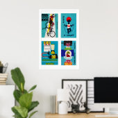 Turquoise Tsjechische Luciferdoosjes Labels Raster Poster (Thuiskantoor)