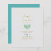 Turquoise Turkoois Hart Trouwdag Uitnodigingen per (Voorkant / Achterkant)