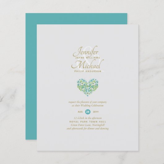 Turquoise Turkoois Hart Trouwdag Uitnodigingen per (Voorkant / Achterkant)