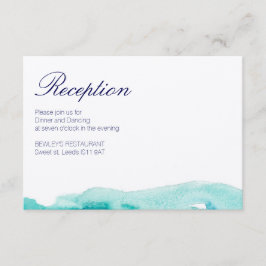 Turquoise Turkoois Waterverf Trouwontvangstkaart Informatiekaartje