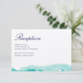 Turquoise Turkoois Waterverf Trouwontvangstkaart Informatiekaartje (Staand voorkant)