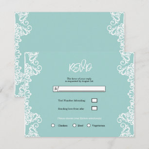 Turquoise Turkoois Wit Kant Elegante Trouw RSVP Kaart