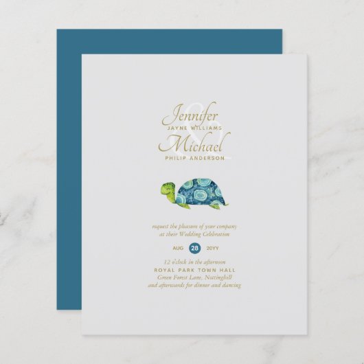 Turquoise Turtle Bruiloftsontbijt per Post of Trou (Voorkant / Achterkant)