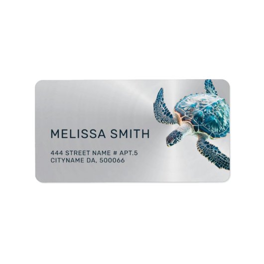 Turquoise Turtle Silver Etiket (Voorkant)