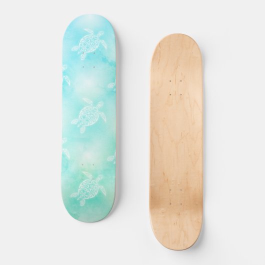 Turquoise Turtles Pattern Tropical Coastal Persoonlijk Skateboard (Voorkant)