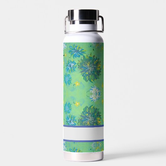 Turquoise Twinkles Floral aangepaste waterfles (Achterkant)