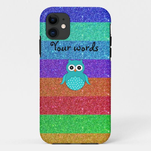 Turquoise uil regenboog glitters Case-Mate iPhone case (Achterkant)