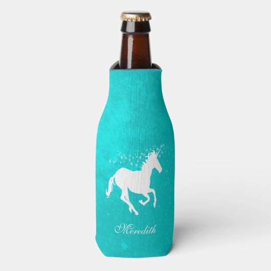 Turquoise Unicorn - Aangepaste flessenkoeler Flesjeskoeler (Fles Voorkant)