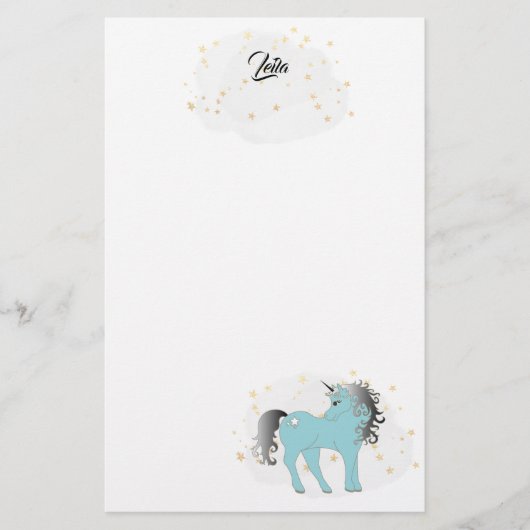 Turquoise Unicorn en Stars Stationery Briefpapier (Voorkant)