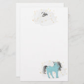 Turquoise Unicorn en Stars Stationery Briefpapier (Voorkant / Achterkant)