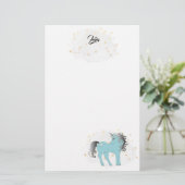 Turquoise Unicorn en Stars Stationery Briefpapier (Staand voorkant)