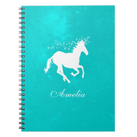 Turquoise Unicorn Gepersonaliseerd Notitieboek (Voorkant)