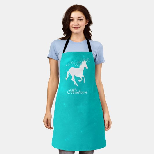 Turquoise Unicorn Gepersonaliseerd Schort (Gedragen)
