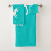 Turquoise Unicorn Personalized Bath Towel Set Bad Handdoek (Insitu)