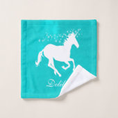 Turquoise Unicorn Personalized Bath Towel Set Bad Handdoek (Wasdoekje)