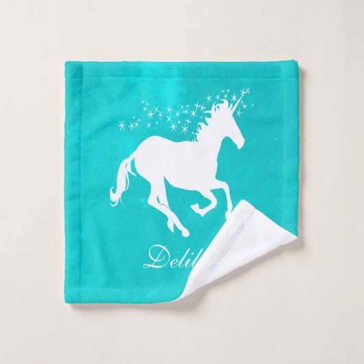 Turquoise Unicorn Personalized Bath Towel Set Bad Handdoek (Wasdoekje)