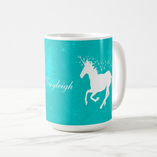 Turquoise Unicorn Personalized Coffee Mok (Voorkant rechts)