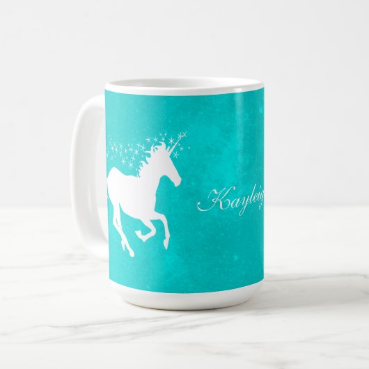 Turquoise Unicorn Personalized Coffee Mok (Voorkant links)