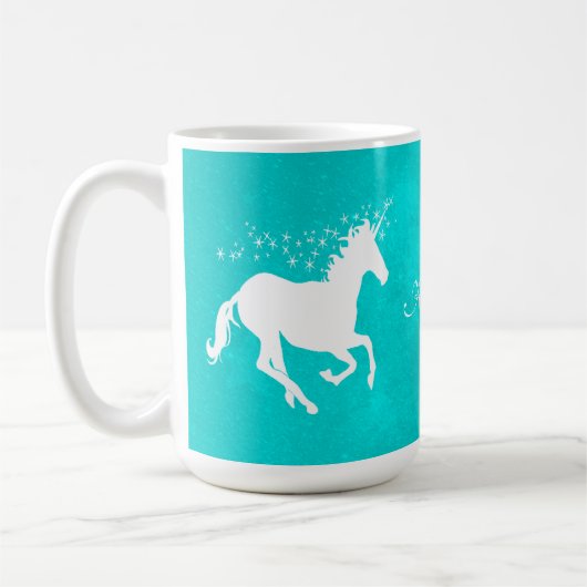 Turquoise Unicorn Personalized Coffee Mok (Links)