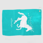 Turquoise Unicorn Personalized Golf Towel Golfhanddoek (Horizontaal)