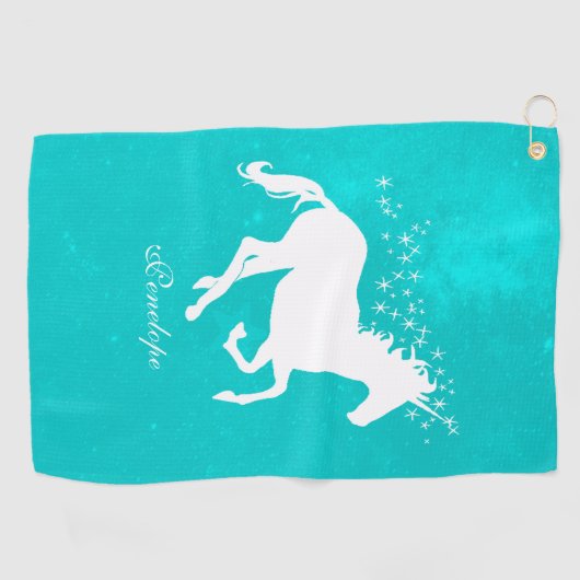 Turquoise Unicorn Personalized Golf Towel Golfhanddoek (Horizontaal)