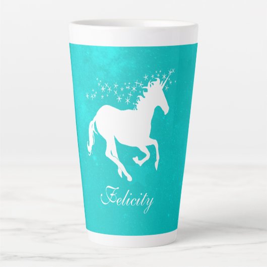 Turquoise Unicorn Personalized Latte Mok (Voorkant)