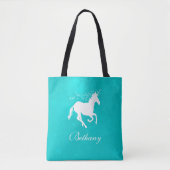 Turquoise Unicorn Persoonlijke Canvas tas (Voorkant)
