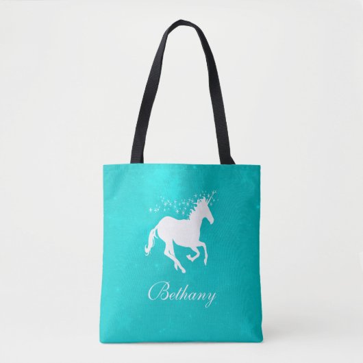 Turquoise Unicorn Persoonlijke Canvas tas (Voorkant)