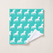 Turquoise Unicorn Silhouette Gepersonaliseerde Kin Bad Handdoek (Wasdoekje)