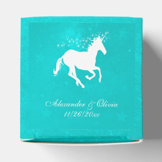 Turquoise Unicorn Wedding Favor Box Bedankdoosjes (Bovenkant)