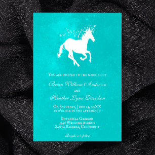 Turquoise Unicorn Wedding Invitation Kaart