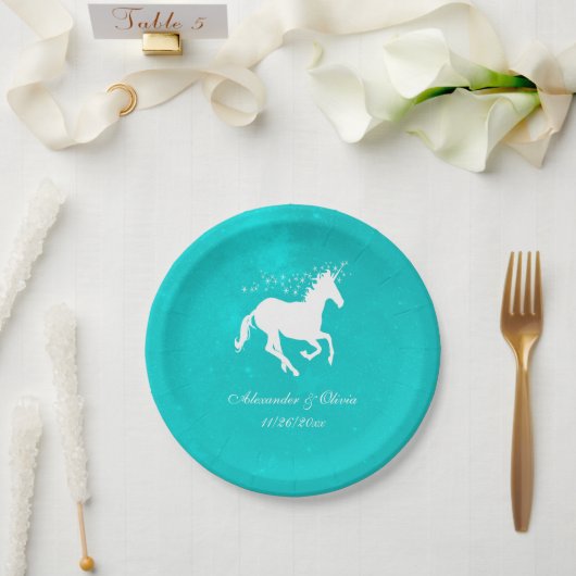 Turquoise Unicorn Wedding Paper Bord (Huwelijk)