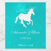 Turquoise Unicorn Wedding Wine Label Wijn Etiket (Enkel label)