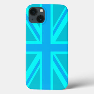 Turquoise Union Jack Britse vlag iPhone 13 Hoesje