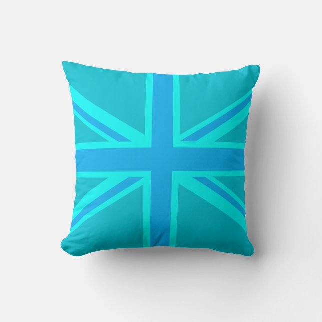 Turquoise Union Jack Britse vlag Kussen (Voorkant)