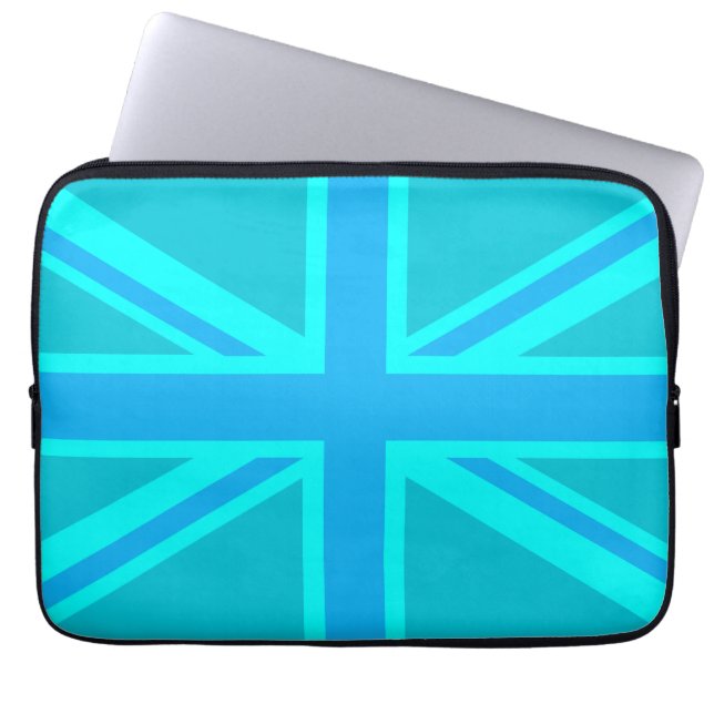 Turquoise Union Jack Britse vlag Laptop Sleeve (Voorkant)