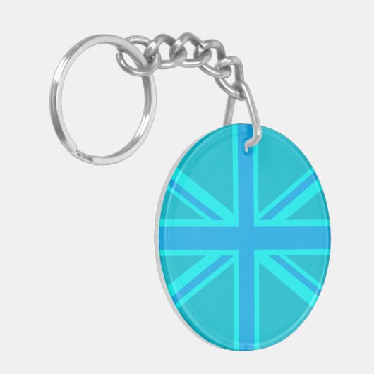 Turquoise Union Jack Britse vlag Sleutelhanger (Voorkant Links)