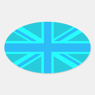 Turquoise Union Jack Flag Decor Ovale Sticker