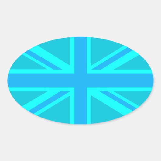 Turquoise Union Jack Flag Decor Ovale Sticker (Voorkant)