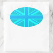 Turquoise Union Jack Flag Decor Ovale Sticker (Tas)