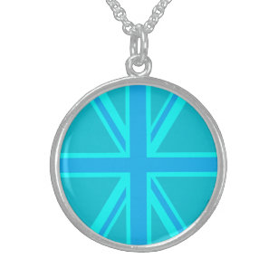 Turquoise Union Jack Flag Decor Sterling Zilver Ketting
