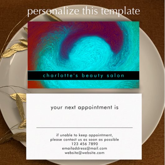 Turquoise Unique Modern Cool Hair Nail Salon Afsprakenkaartje