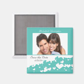 Turquoise veld van harten opslaan van de datum mag magneet (Voorkant / Achterkant)