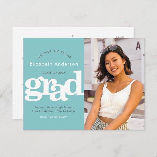 Turquoise veranderingsplannen afstuderen gewaagde uitnodiging briefkaart (Voorkant / Achterkant)