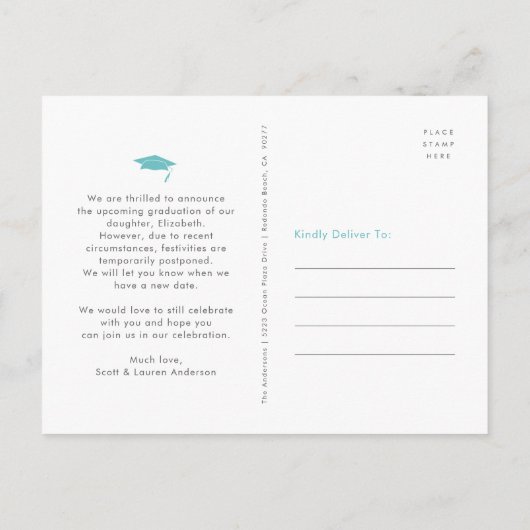 Turquoise veranderingsplannen afstuderen gewaagde uitnodiging briefkaart (Achterkant)