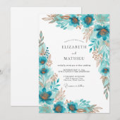 Turquoise Vergulde Boheemse Bruiloft Kaart (Voorkant / Achterkant)