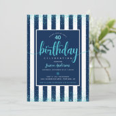 Turquoise verjaardag glitter script marine aangepa kaart (Staand voorkant)