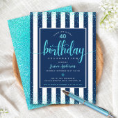 Turquoise verjaardag glitter script marine aangepa kaart